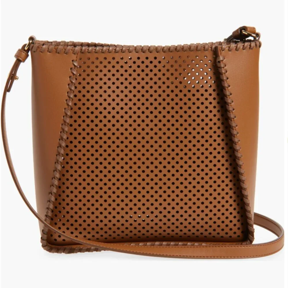 Stella McCartney Perforated Logo Faux Leather Crossbody Bag Cuoio Brown